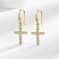 Gold Zircon Cross Dangle Earrings