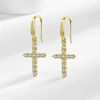 Gold Zircon Cross Dangle Earrings