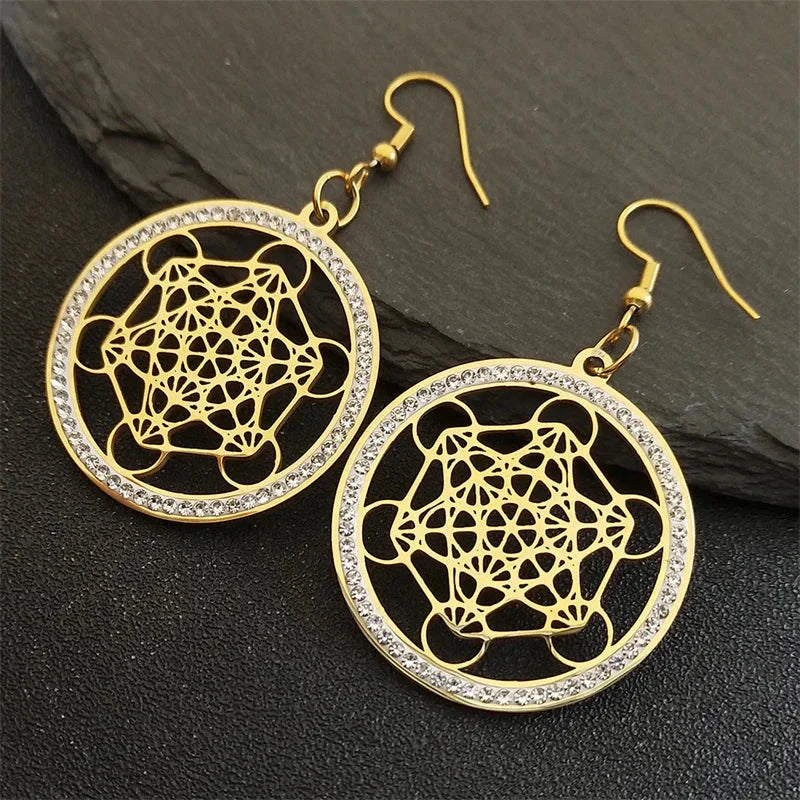 Gold Metatron's Cube Dangle Earrings
