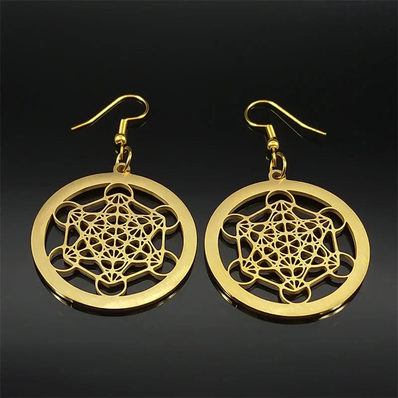 Gold Metatron's Cube Dangle Earrings