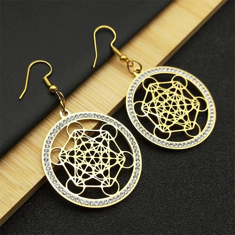 Gold Metatron's Cube Dangle Earrings