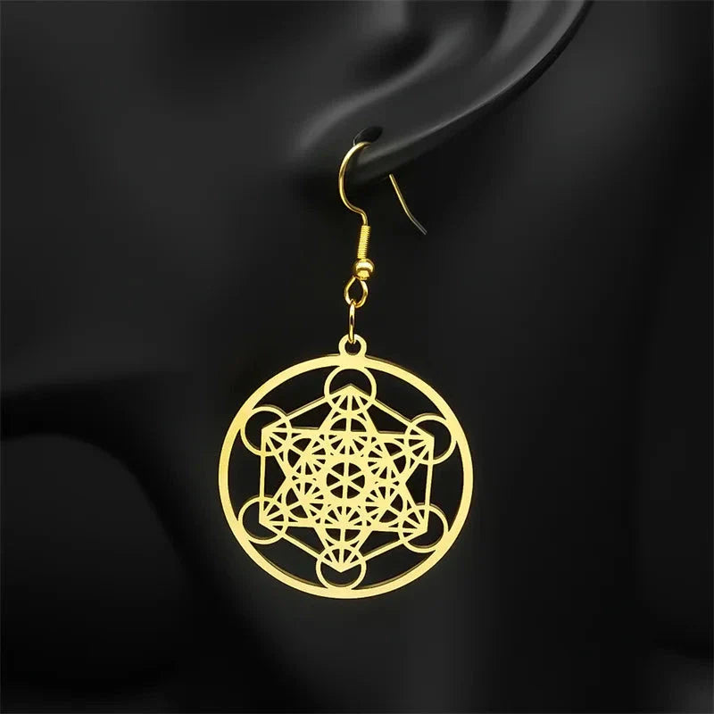 Metatron Cube Dangling Earrings gold