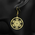 Metatron Cube Dangling Earrings gold