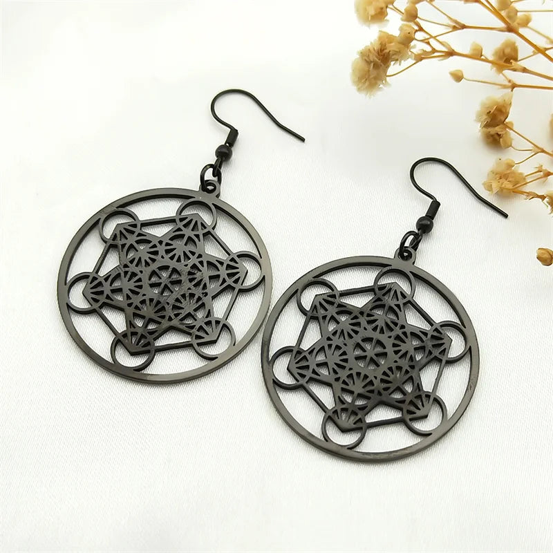 Metatron Cube Dangling Earrings black