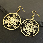 Metatron Cube Dangling Earrings gold