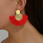 Bohemian Style Fan Dangling Earrings in Red
