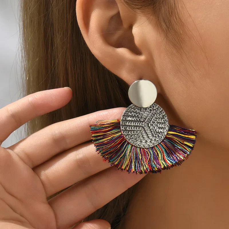 Bohemian Style Fan Dangling Earrings in Multicolor