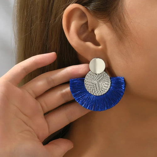 Bohemian Style Fan Dangling Earrings in Blue