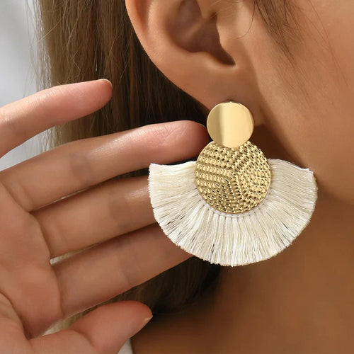 Bohemian Style Fan Dangling Earrings in White