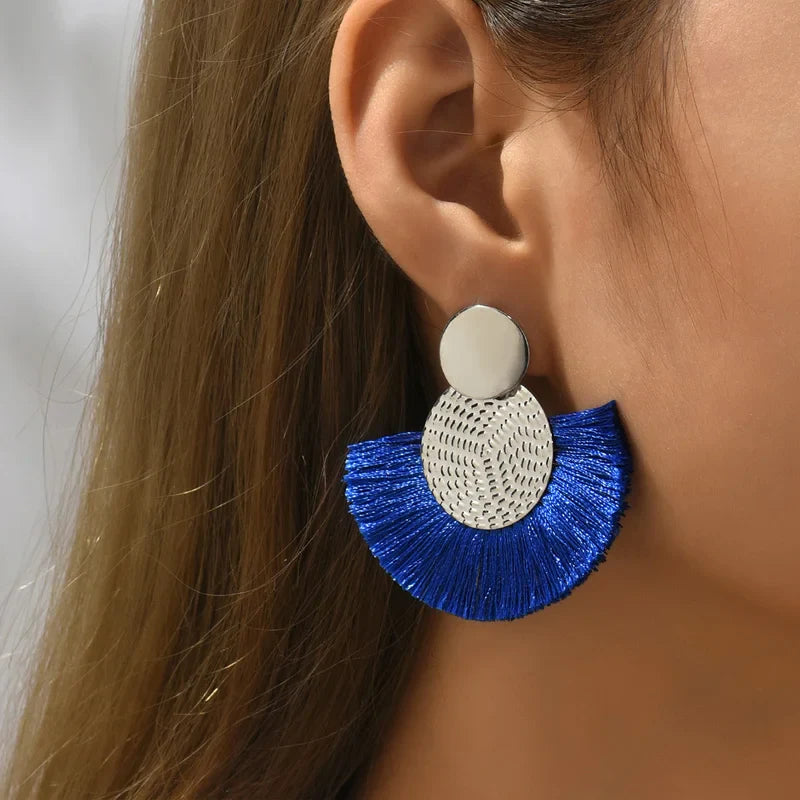 Bohemian Style Fan Dangling Earrings in Blue