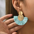 Bohemian Style Fan Dangling Earrings in Light Blue
