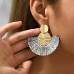 Bohemian Style Fan Dangling Earrings in Gray