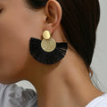 Bohemian Style Fan Dangling Earrings in Black