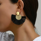 Bohemian Style Fan Dangling Earrings in Black