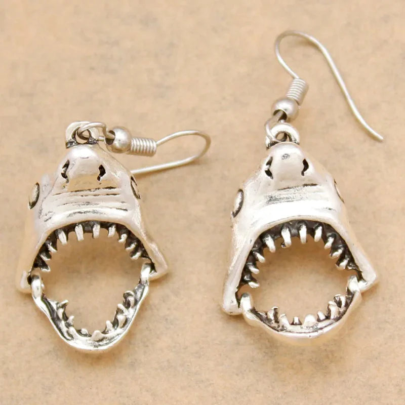 Silver Shark Tooth Dangle Earrings