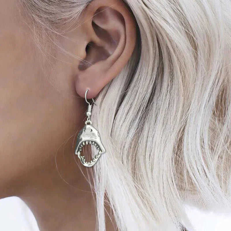 Silver Shark Tooth Dangle Earrings