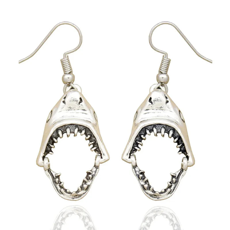 Silver Shark Tooth Dangle Earrings