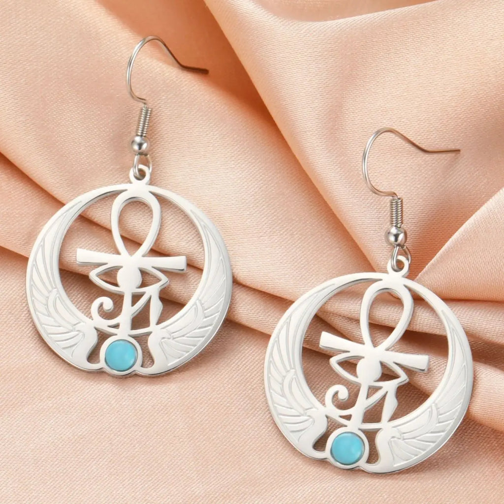 Egypt Eye of Horus Oudjat Silver Dangling Earrings