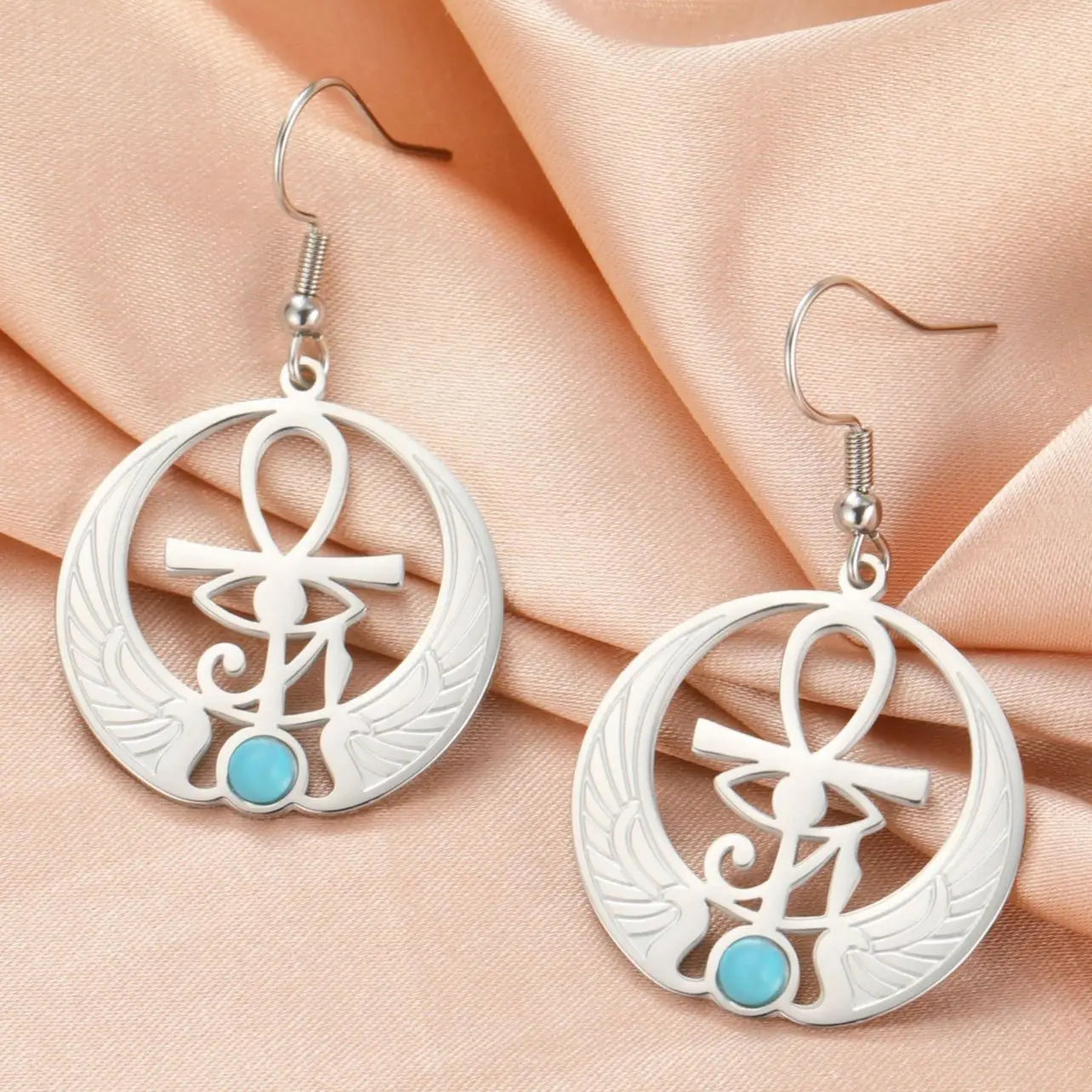 Egypt Eye of Horus Oudjat Silver Dangling Earrings