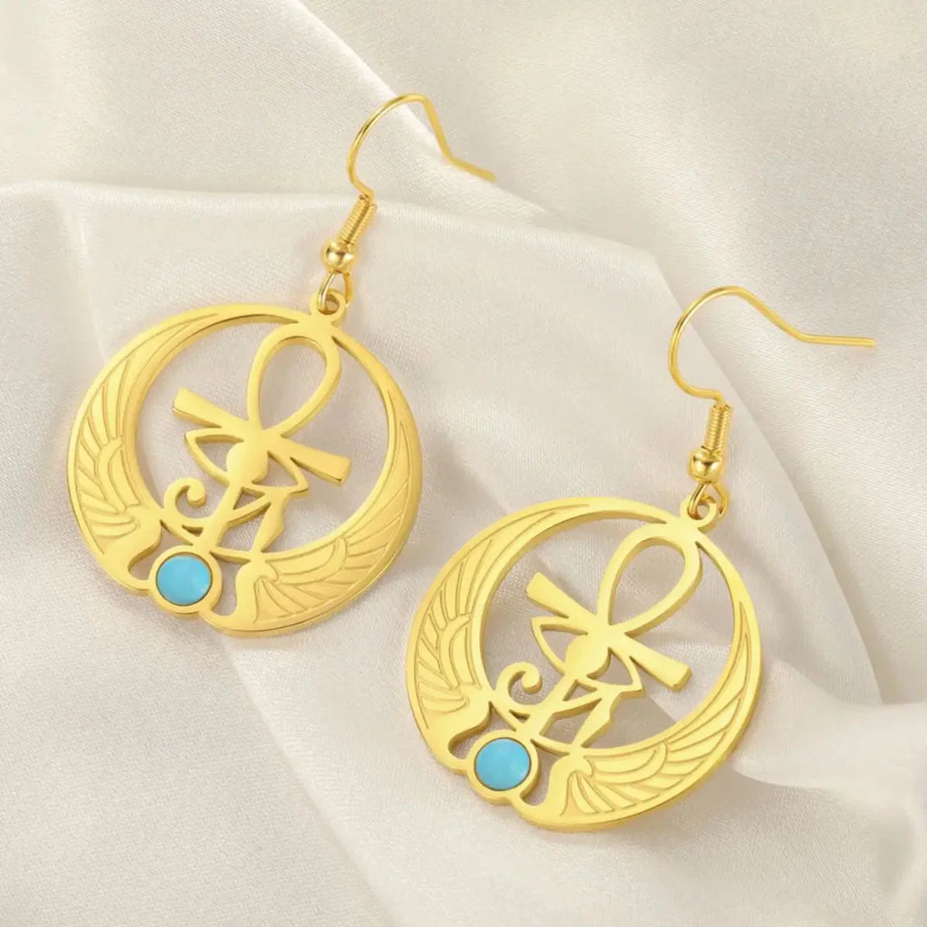 Egypt Eye of Horus Oudjat Gold Dangling Earrings