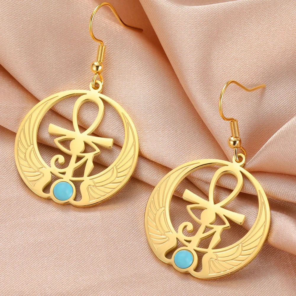 Egypt Eye of Horus Oudjat Gold Dangling Earrings