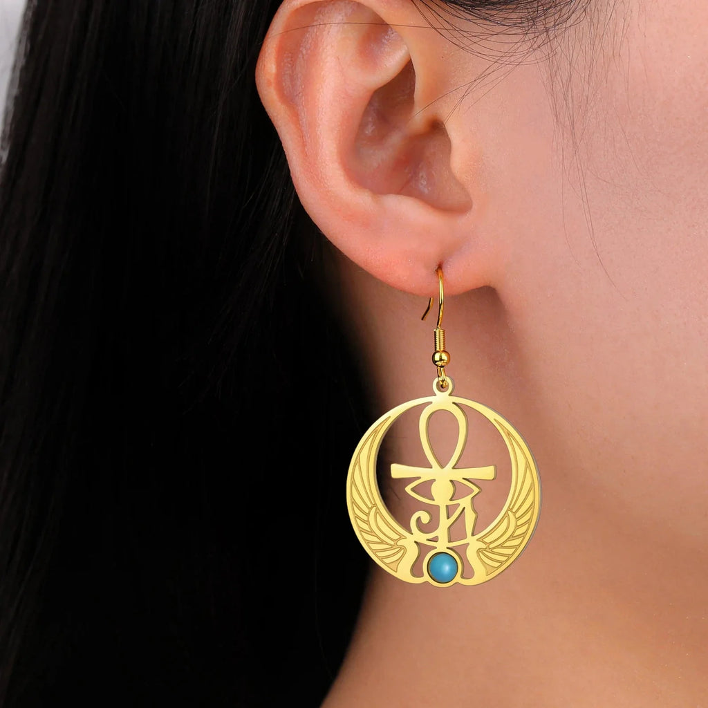 Egypt Eye of Horus Oudjat Gold Dangling Earrings