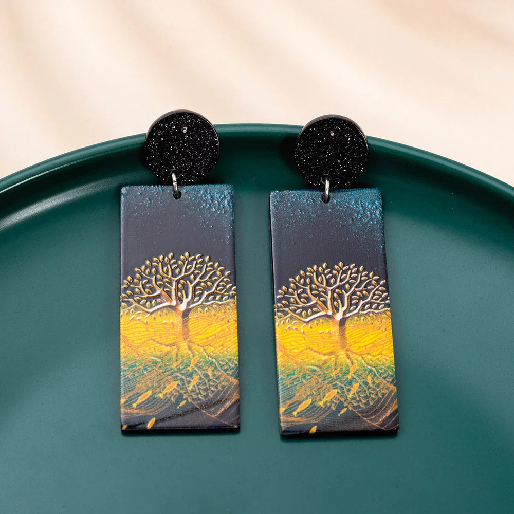 Acrylic Tree of Life Dangling Earrings