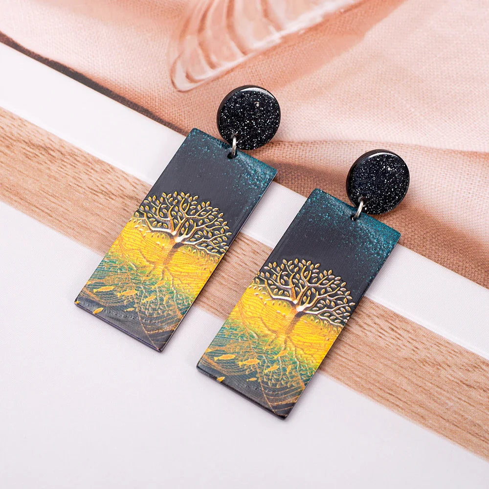 Acrylic Tree of Life Dangling Earrings