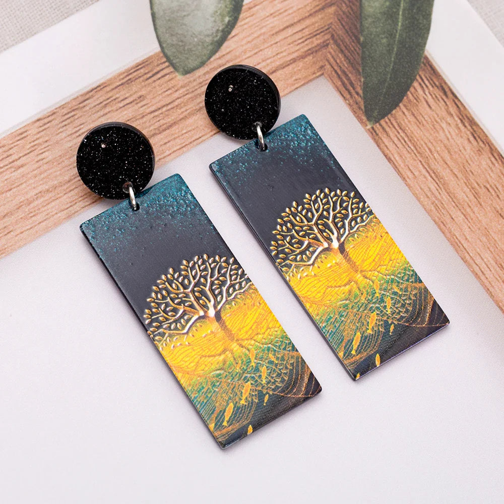 Acrylic Tree of Life Dangling Earrings
