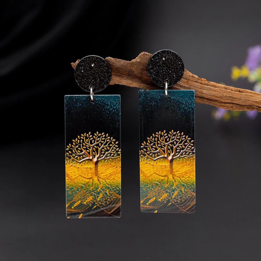 Acrylic Tree of Life Dangling Earrings