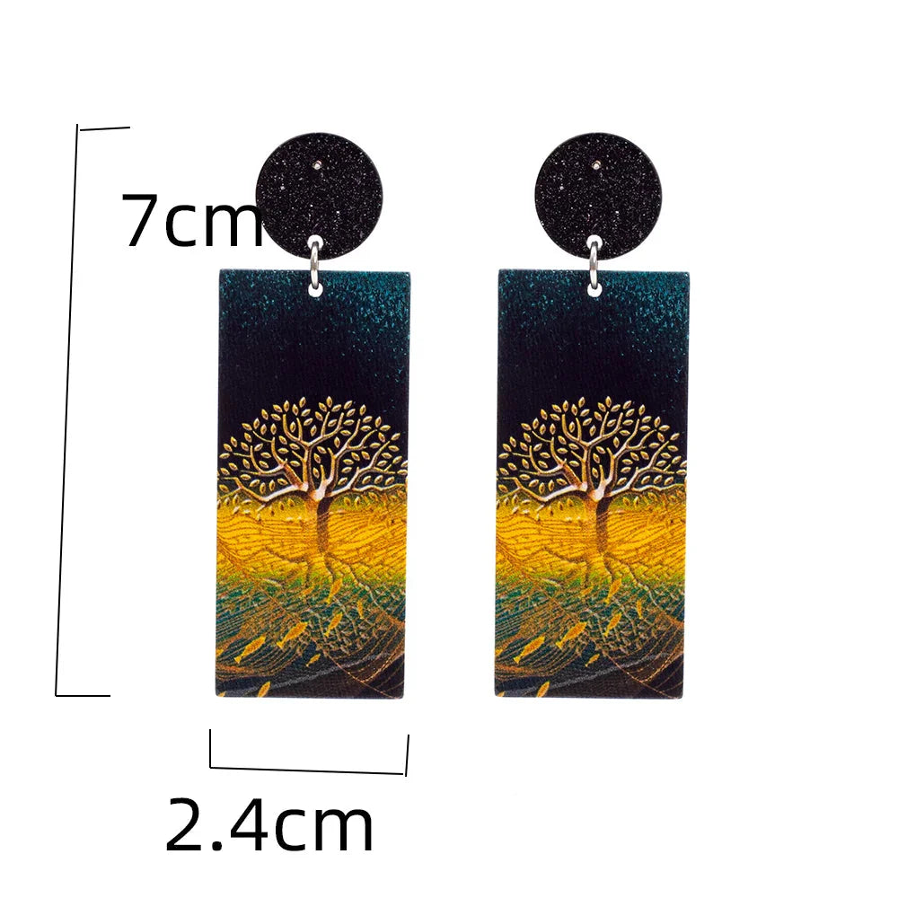 Acrylic Tree of Life Dangling Earrings