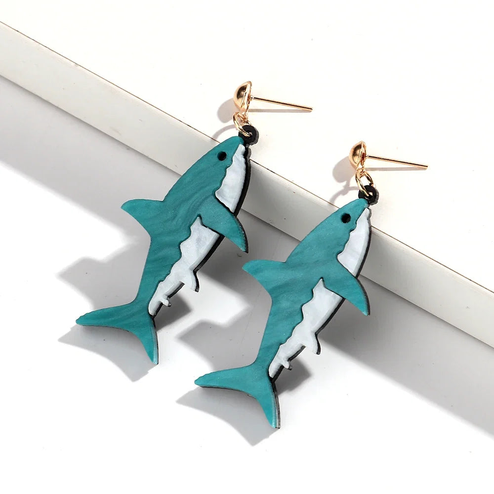 Blue shark drop earrings
