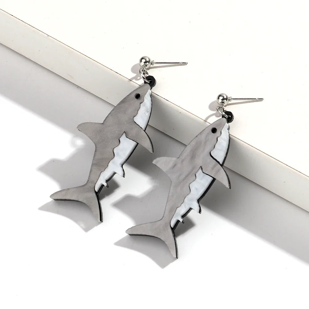 Gray shark drop earrings