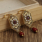 Asymmetric Ethnic Dangling Earrings red