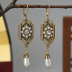 Asymmetric Ethnic Dangling Earrings white