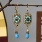 Asymmetric Ethnic Dangling Earrings blue