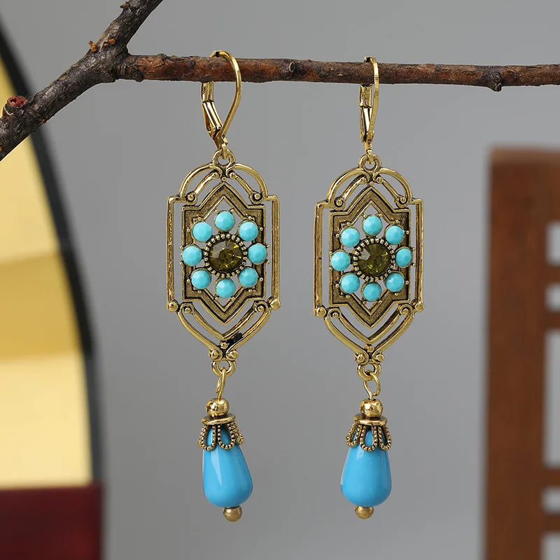 Asymmetric Ethnic Dangling Earrings blue