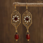 Asymmetric Ethnic Dangling Earrings red