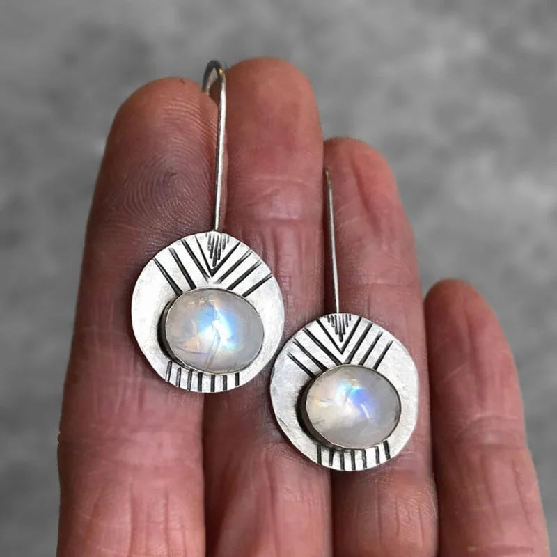 Ethnic Dangling Earrings with Moonstone