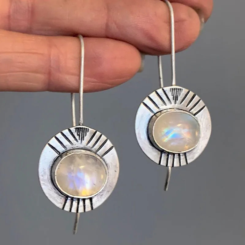 Ethnic Dangling Earrings with Moonstone