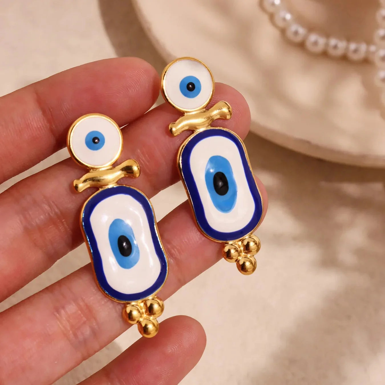 Ethnic Hanging Earrings Blue Eye gold