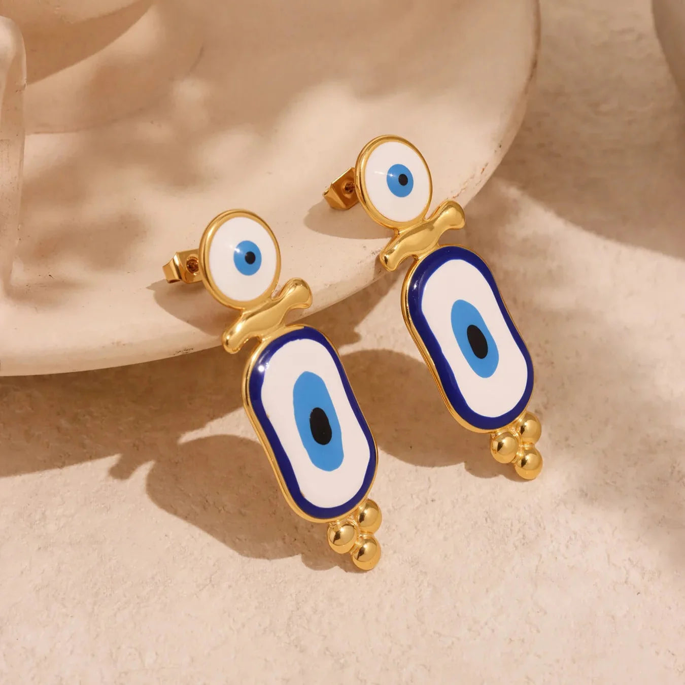 Ethnic Hanging Earrings Blue Eye gold