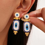 Ethnic Hanging Earrings Blue Eye gold
