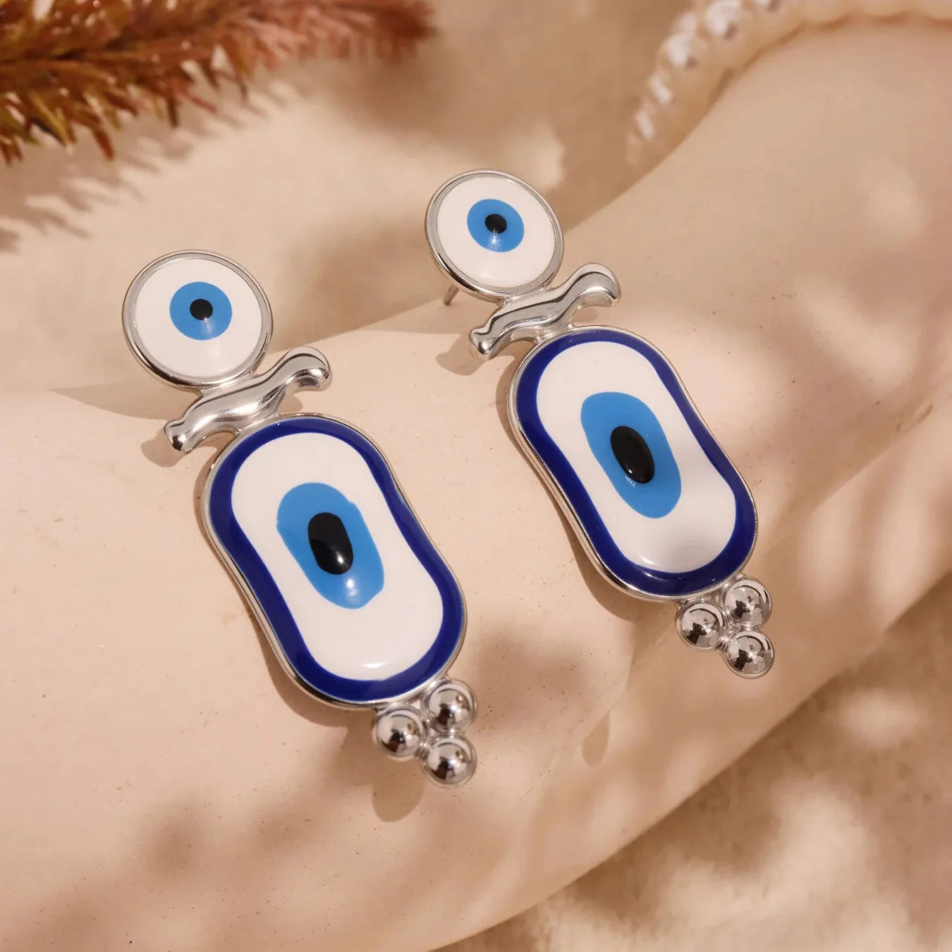 Ethnic Hanging Earrings Blue Eye silver