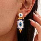 Ethnic Hanging Earrings Blue Eye gold