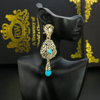 Turquoise Blue Ethnic Oriental Dangling Earrings
