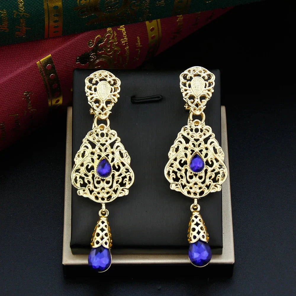 Dark Blue Ethnic Oriental Dangling Earrings