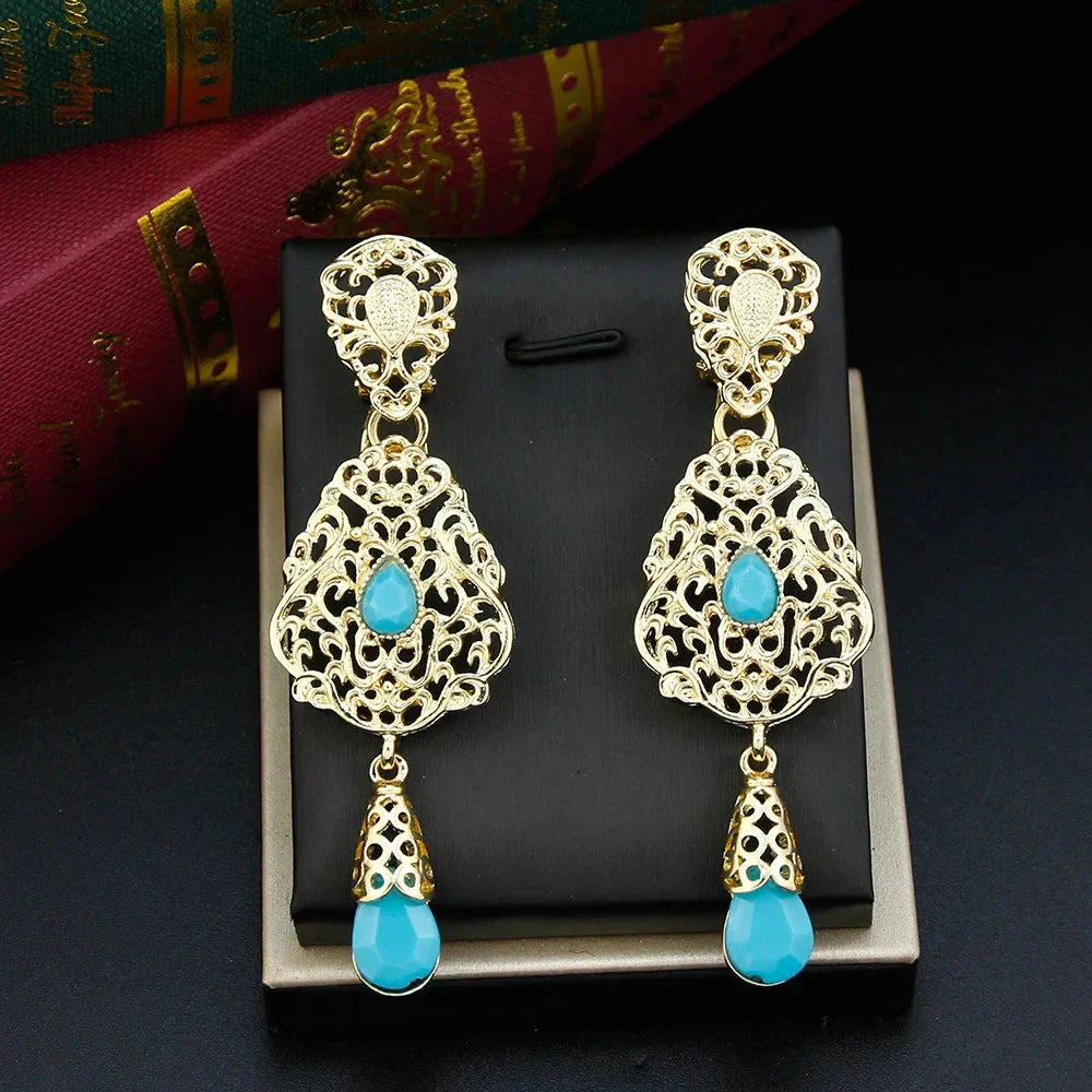 Turquoise Blue Ethnic Oriental Dangling Earrings