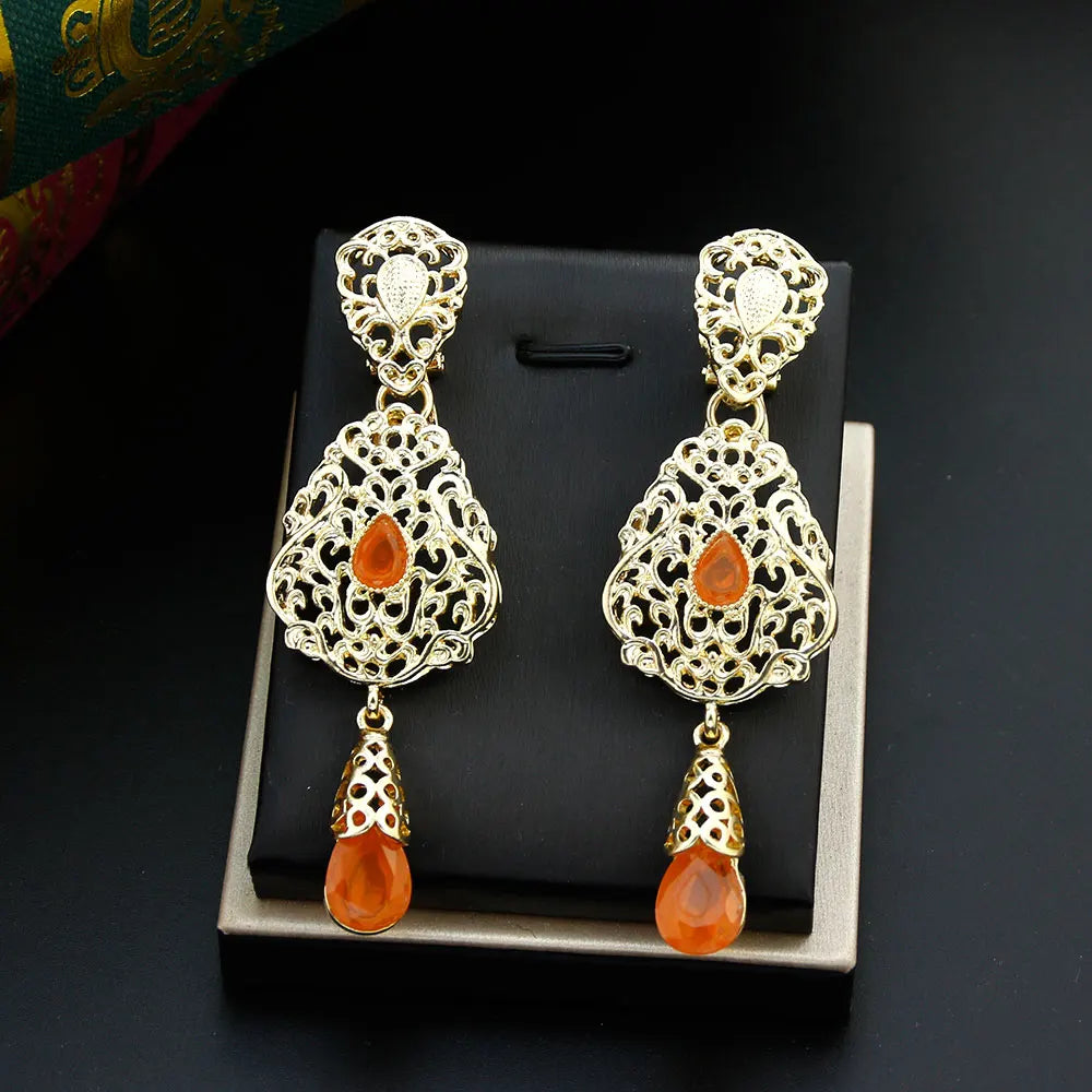 Orange Ethnic Oriental Dangling Earrings