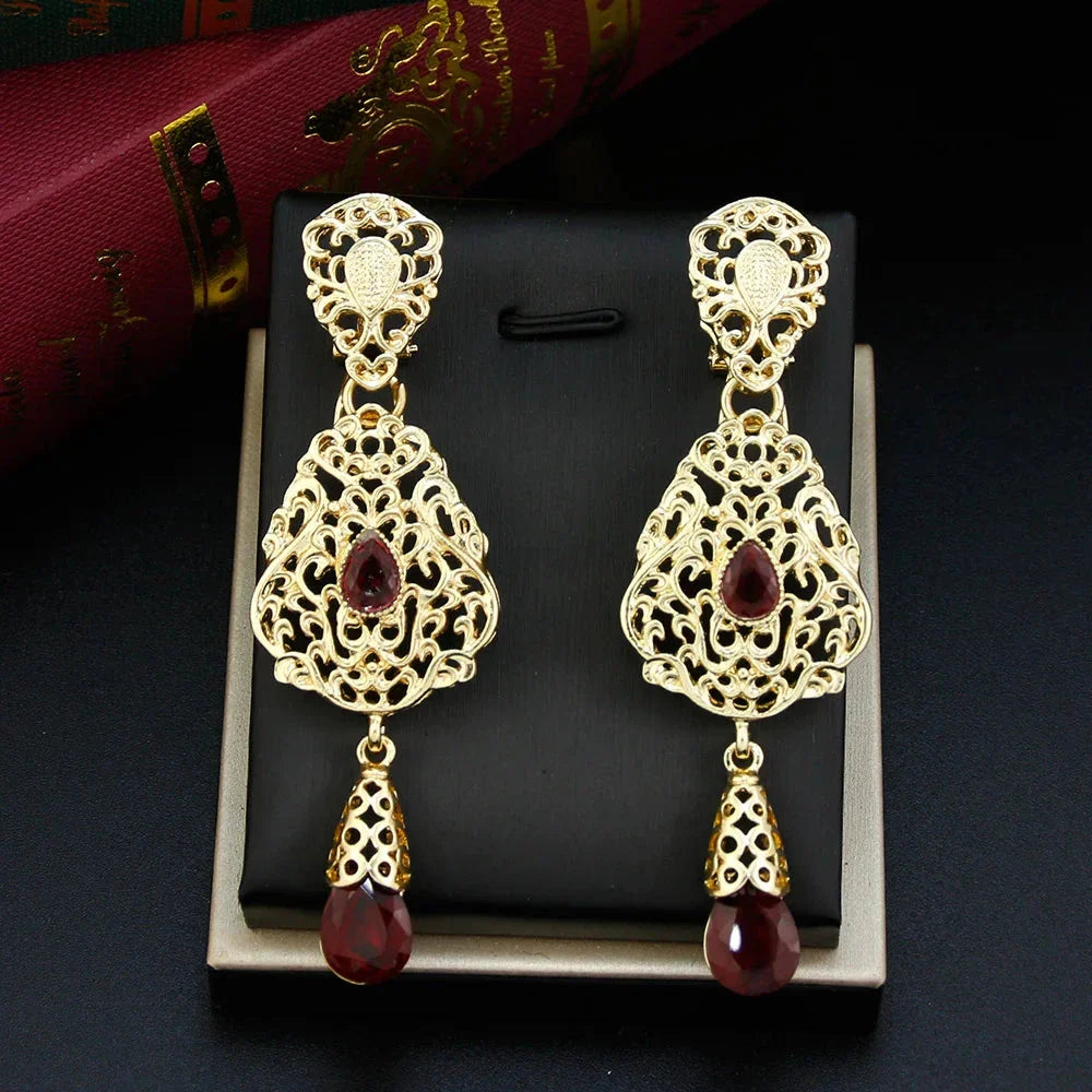 Red Ethnic Oriental Dangling Earrings